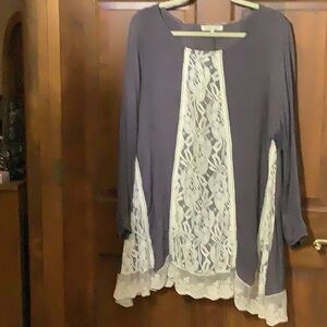 Women's Gray Lace Panel Top